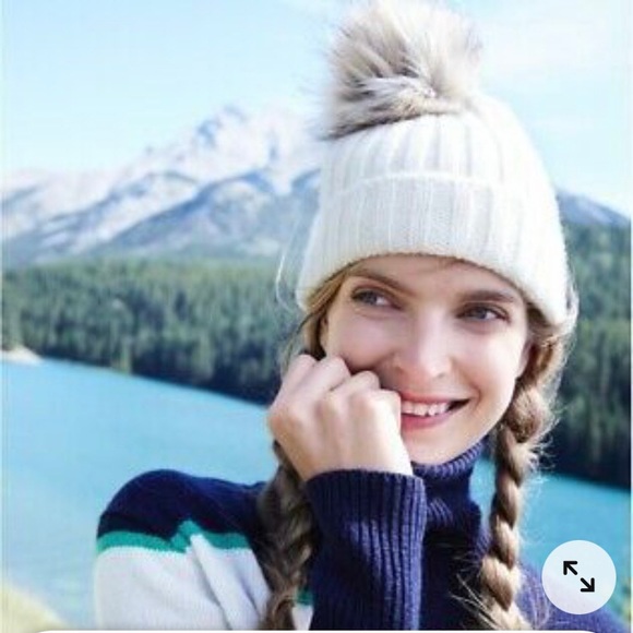 J. Crew faux fur pom pom ribbed hat in pink - Picture 4 of 5